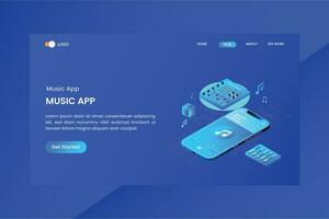 Music App Design Isometric Concept Landing Page vector