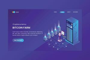 Isometric Bitcoin Farm Concept Landing Page vector