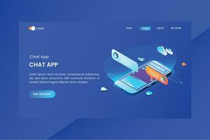 aplicación texto mensaje isométrica concepto aterrizaje página vector