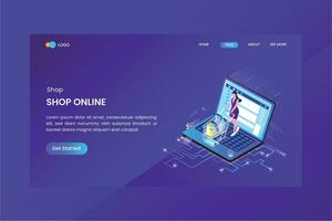 Shopping Isometric Concept Landing Page vector