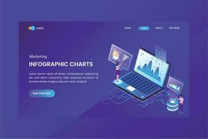 Chart Marketing Isometric Concept Landing Page vector