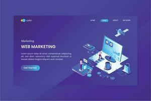 Web Marketing Isometric Concept Landing Page vector