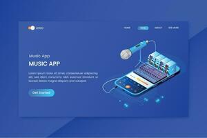 Musical App Isometric Concept Landing Page vector