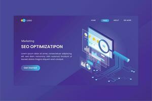 SEO Optimization Isometric Concept Landing Page vector