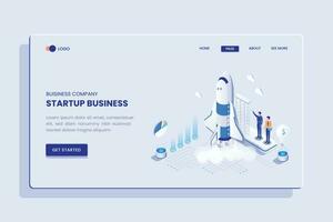 Startup Business Isometric Concept Landing Page vector