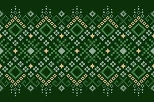 Green Cross stitch colorful geometric traditional ethnic pattern Ikat seamless pattern border abstract design for fabric print cloth dress carpet curtains and sarong Aztec African Indian Indonesian vector