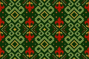 Green Cross stitch colorful geometric traditional ethnic pattern Ikat seamless pattern border abstract design for fabric print cloth dress carpet curtains and sarong Aztec African Indian Indonesian vector