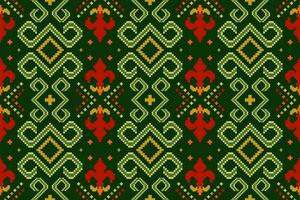 Green Cross stitch colorful geometric traditional ethnic pattern Ikat seamless pattern border abstract design for fabric print cloth dress carpet curtains and sarong Aztec African Indian Indonesian vector