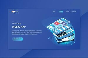 Music App Isometric Concept Landing Page vector