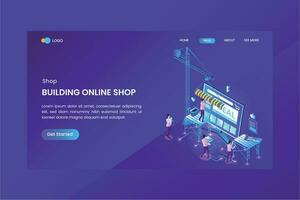 Building Online Shop Isometric Concept Landing Page vector