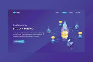 Isometric Bitcoin Cryptocurrency Investment Landing  page vector