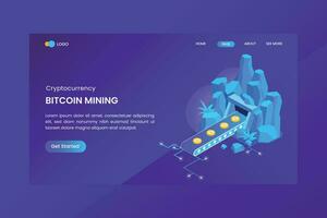 bitcoin minería isométrica concepto aterrizaje vector