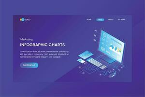 Charts for Strategy Isometric Concept Landing Page vector