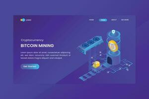 Isometric Bitcoin Mining Landing Page Template vector