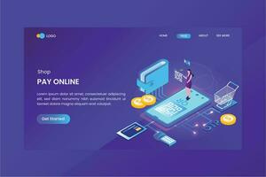 Pay Online Isometric Concept Landing Page vector