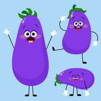 Set of funny and funny different eggplant characters vector