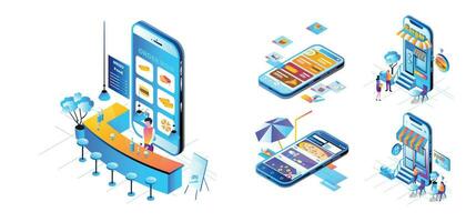 Isometric APP, Order Online vector illustration