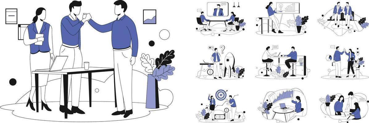 Set Business Vector Illustration Flat Line