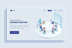 Business Meeting Isometric Concept Landing Page vector