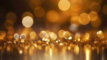 Golden bokeh for celebration, shiny background, AI Generative photo