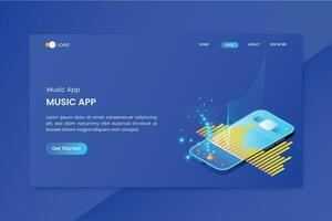 Mobile Music App Isometric Concept Landing Page vector