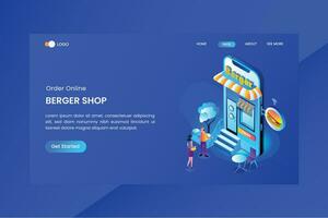 Burger Shop Online Isometric Concept Landing vector