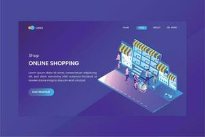 Online Shopping Isometric Concept Landing Page vector