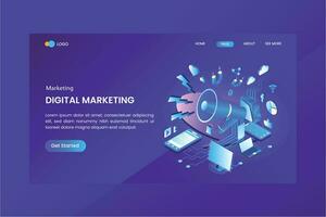 Digital Marketing Isometric Concept Landing Page vector