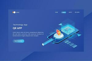 QR App Scanner Isometric Concept Landing Page vector