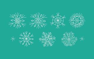 Set of doodle snowflakes. New Year's Christmas decor. Winter, cold, season, ice. Winter vector illustration, isolated background.