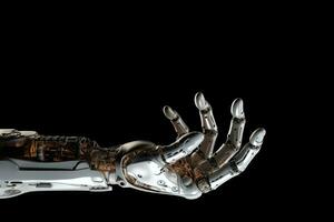 Robotic digital hand on dark background. Generative AI photo