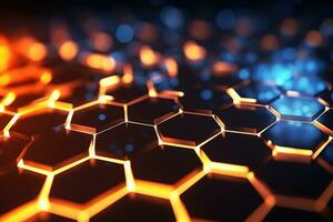 Abstract background with glowing hexagons. Generative AI photo
