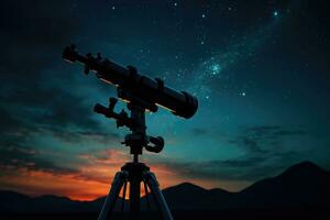 telescopio silueta en contra noche cielo antecedentes. generativo ai foto