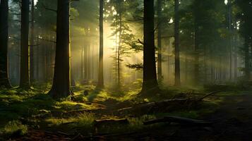 Mañana en el bosque ,ai generativo foto