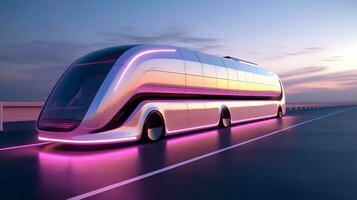 Modern electric bus on road ,AI Generative photo