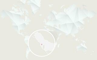 Bahrain map with flag in contour on white polygonal World Map. vector