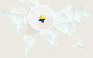 Colombia mapa con bandera en contorno en blanco poligonal mundo mapa. vector