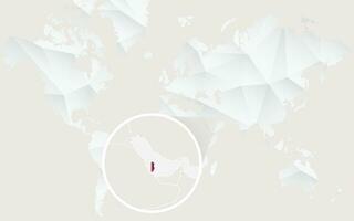 Qatar map with flag in contour on white polygonal World Map. vector