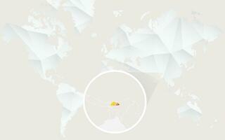 Bhutan map with flag in contour on white polygonal World Map. vector