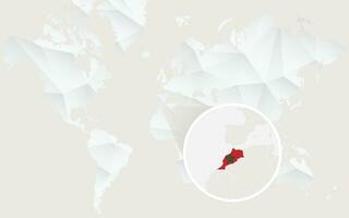 Morocco map with flag in contour on white polygonal World Map. vector