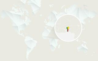 Benin map with flag in contour on white polygonal World Map. vector