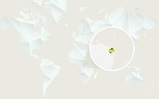 Gabon map with flag in contour on white polygonal World Map. vector