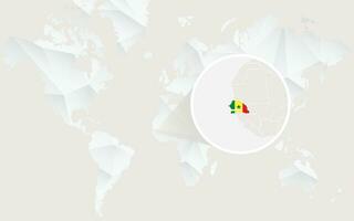 Senegal map with flag in contour on white polygonal World Map. vector