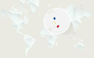 Philippines map with flag in contour on white polygonal World Map. vector