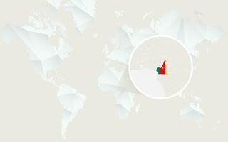 Cameroon map with flag in contour on white polygonal World Map. vector