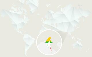 Myanmar map with flag in contour on white polygonal World Map. vector