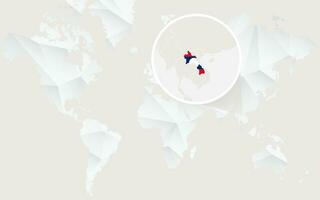 Laos map with flag in contour on white polygonal World Map. vector