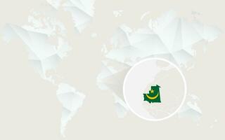 Mauritania map with flag in contour on white polygonal World Map. vector