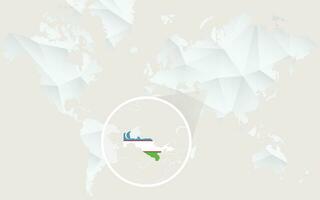 Uzbekistan map with flag in contour on white polygonal World Map. vector