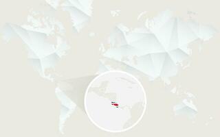 Costa Rica map with flag in contour on white polygonal World Map. vector